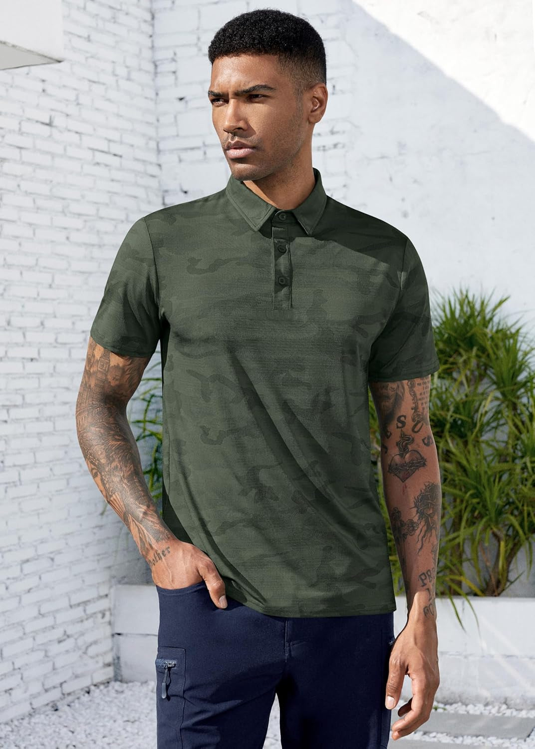 Men’S Camo Golf Shirts Moisture Wicking Short/Long Sleeve Dry Fit Golf Polos