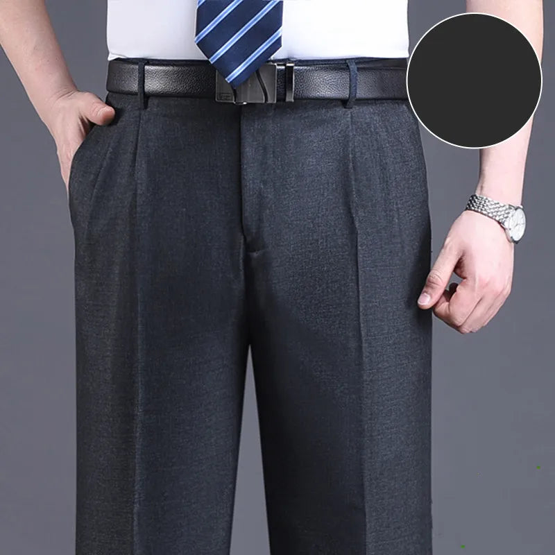 Double Pleated Suit Pants Men Black Brown Business Khaki Trousers for Men Loose Straight Classic Men Pant Thin Summer 2023