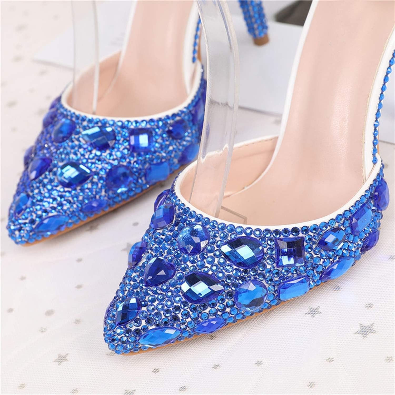 Womens Rhinestone Wedding Shoes Party Pumps with Ankle Chains