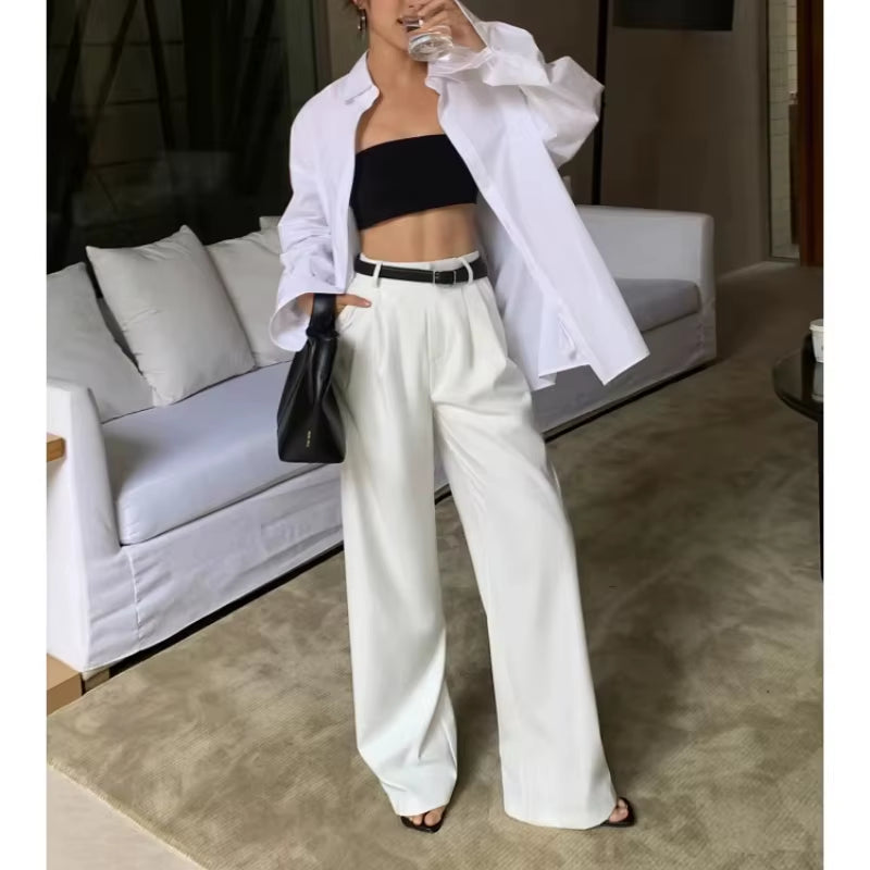 Multicolor Office High-Waisted Wide-Leg Suit Pants Women'S 2025 Autumn Loose and Drape Casual Straight Mopping Trousers