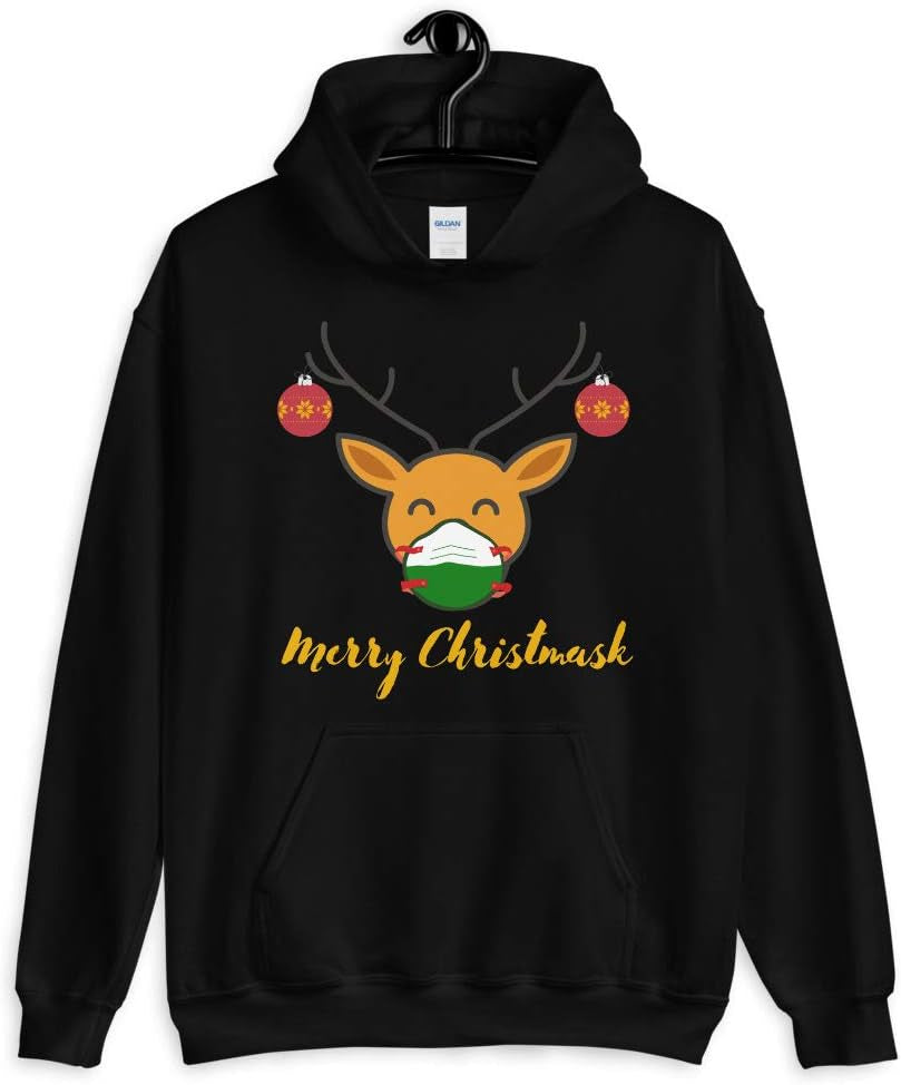 Funny 2020 Christmas Hoodie Reindeer Wearing a Face Mask Pandemic Social Distancing Christmas in Quarantine for Men and Women