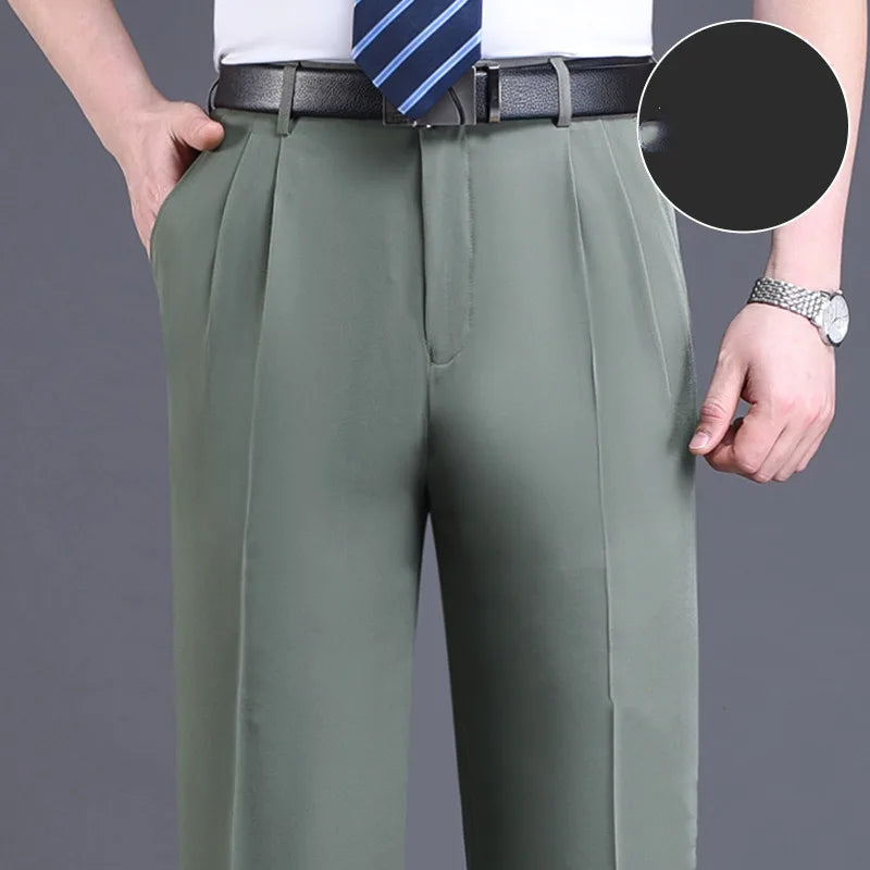 Double Pleated Suit Pants Men Black Brown Business Khaki Trousers for Men Loose Straight Classic Men Pant Thin Summer 2023