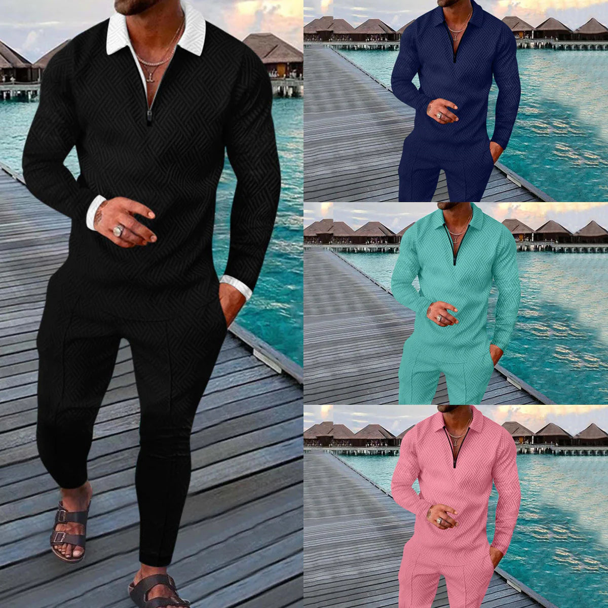 Fall Full-Sleeve Pants Set Active Casual Men'S Outfit