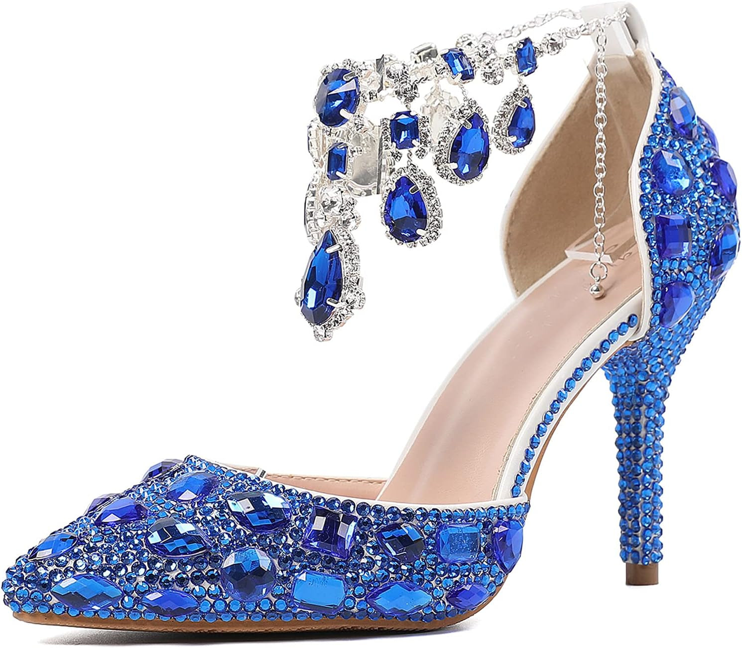 Womens Rhinestone Wedding Shoes Party Pumps with Ankle Chains