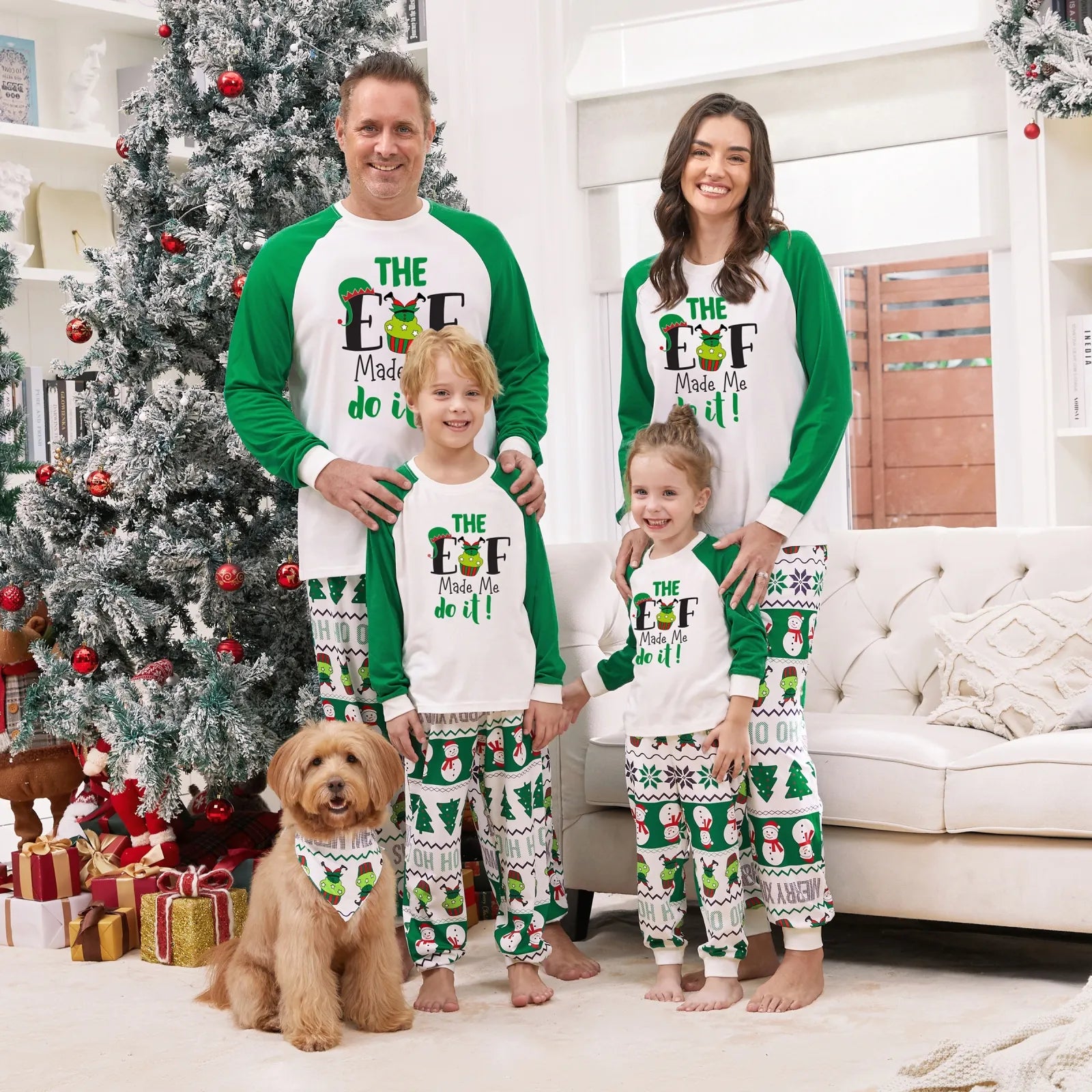 Toddler Kids Christmas Pajamas Family Matching Green Elf Print Holiday Pjs Set for Girls Boys Flame Resistant