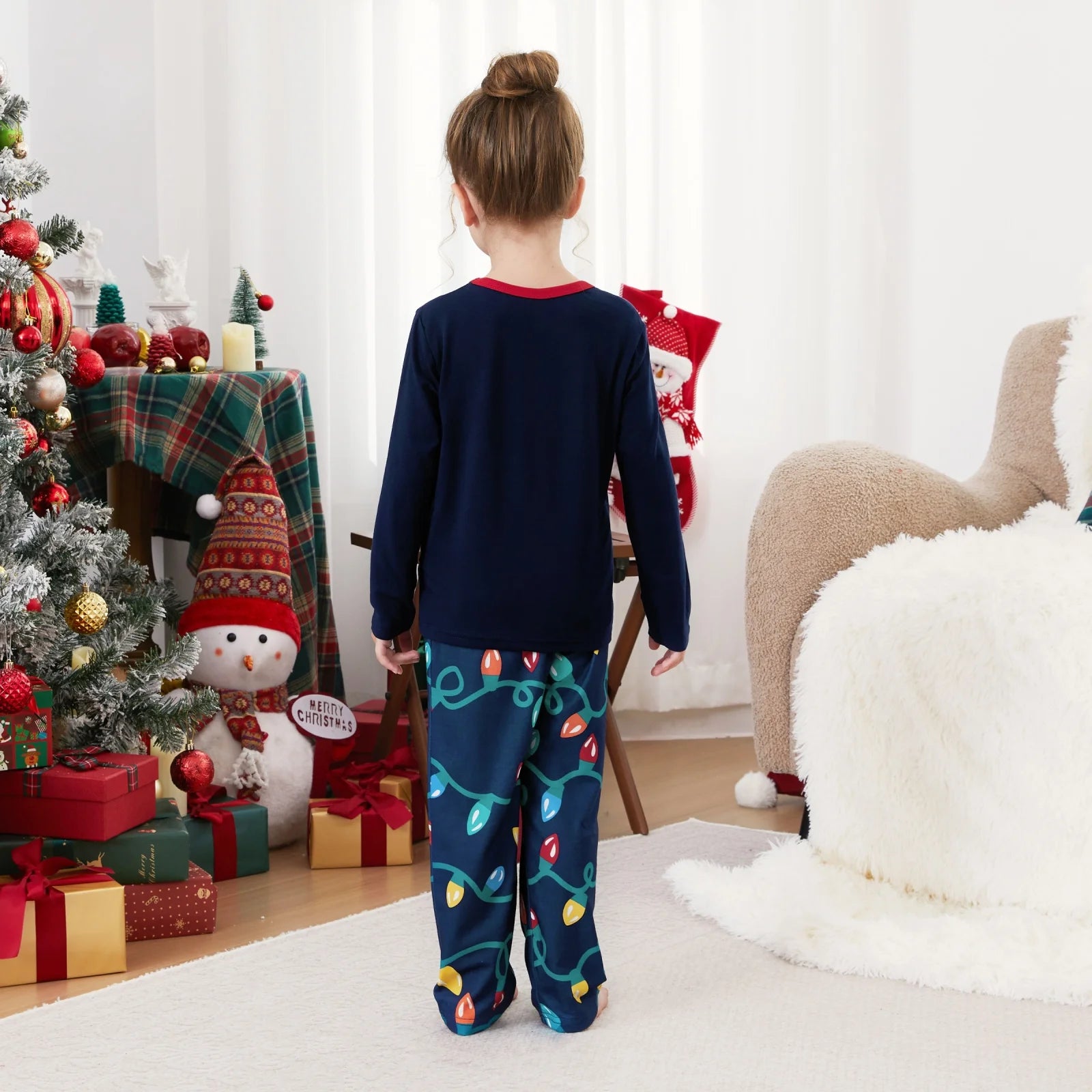 Kids Christmas Pajamas Family Matching Pjs Set Fairy Lights Top and Pant Gift for Girls Boys Sleepwear, 2-Piece, Size 8-9Y