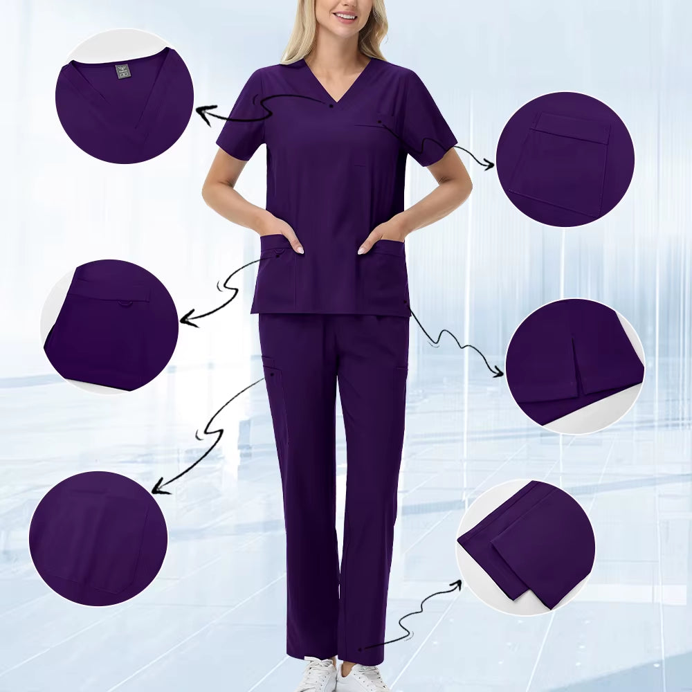Unisex Straight Pants Suit 2 Piece Suit Beauty Work Wear Medical Surgical Uniforms Women Nurse Clothes Pockets Top Nursing Pants