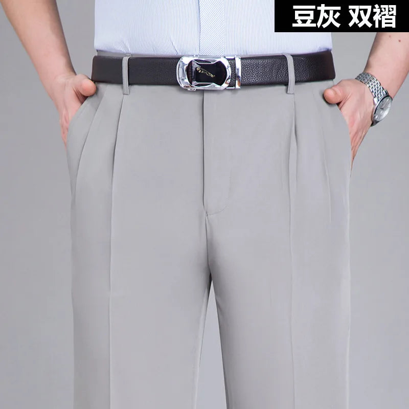 Double Pleated Suit Pants Men Black Brown Business Khaki Trousers for Men Loose Straight Classic Men Pant Thin Summer 2023