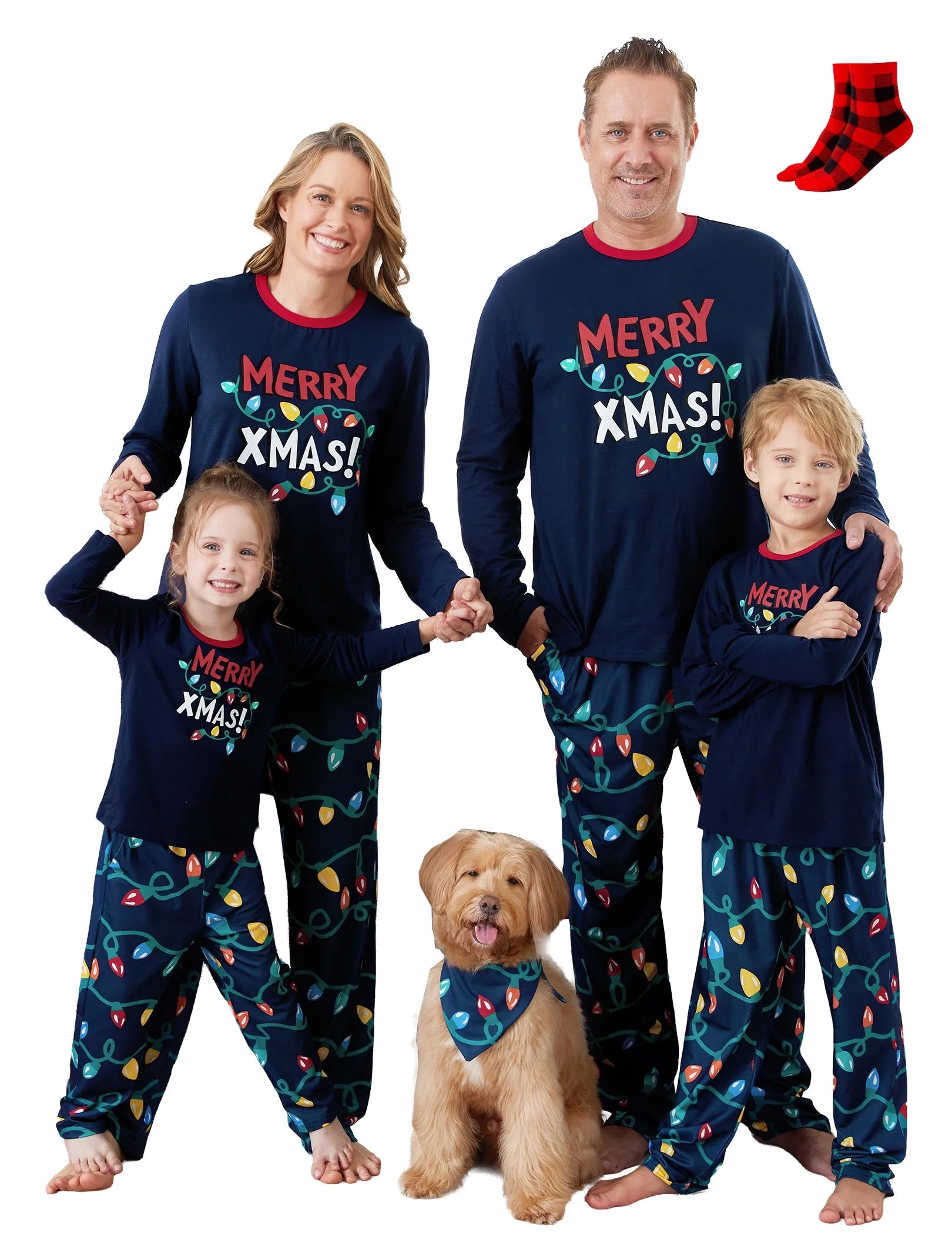 Kids Christmas Pajamas Family Matching Pjs Set Fairy Lights Top and Pant Gift for Girls Boys Sleepwear, 2-Piece, Size 8-9Y