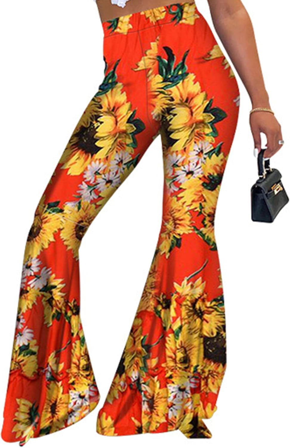 Women High Waisted Fit Flare Ethnic Paisley Floral Bell Bottoms Yoga Pants Flared Leggings