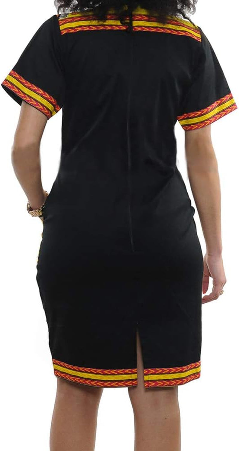 Womens Bohemian African Dashiki Skirts Traditional Tribal Festival Midi Dresses Black/Yellow