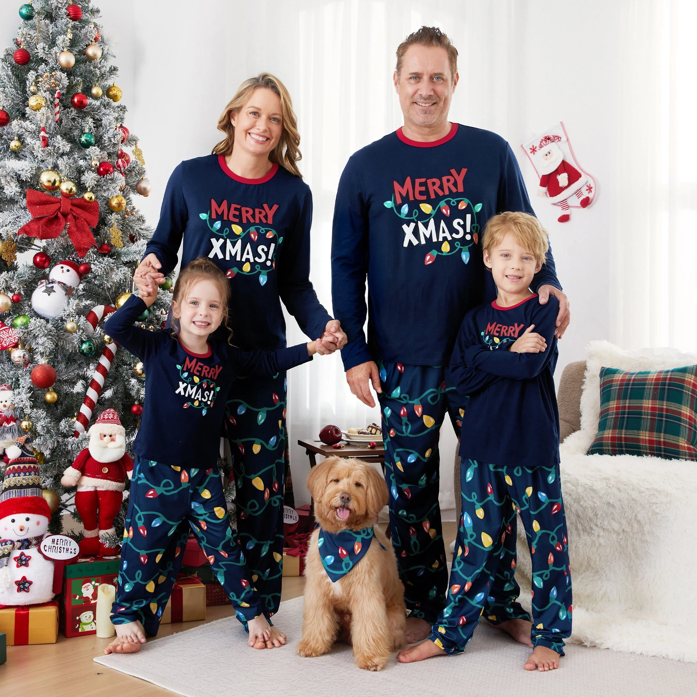 Kids Christmas Pajamas Family Matching Pjs Set Fairy Lights Top and Pant Gift for Girls Boys Sleepwear, 2-Piece, Size 8-9Y