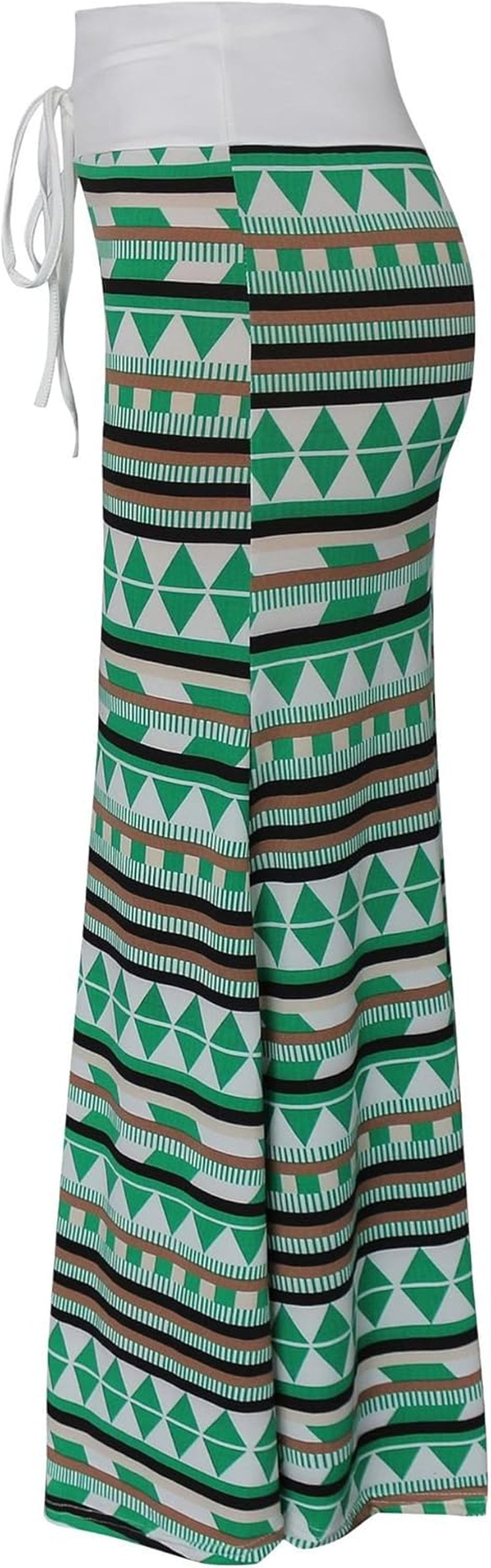 Long Womens Skirts Drawstring Skirts Bohemian Hippe High Waisted Floral Stretch Skirt(04,L)