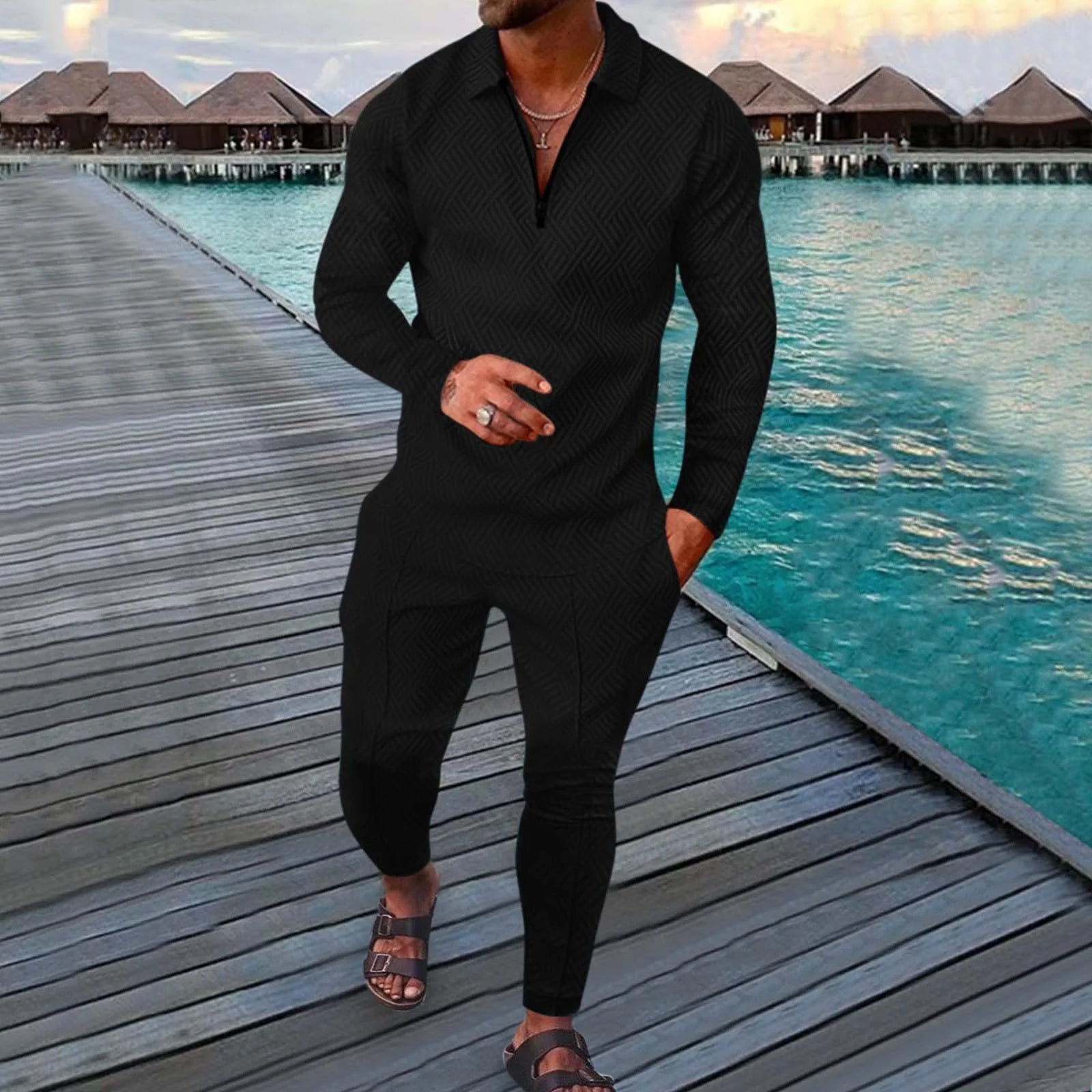 Fall Full-Sleeve Pants Set Active Casual Men'S Outfit