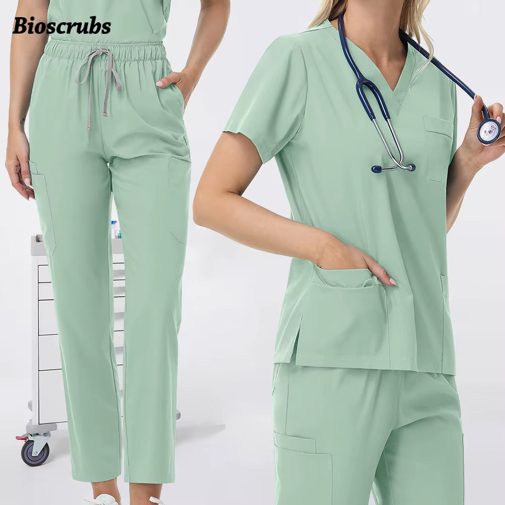 Unisex Straight Pants Suit 2 Piece Suit Beauty Work Wear Medical Surgical Uniforms Women Nurse Clothes Pockets Top Nursing Pants