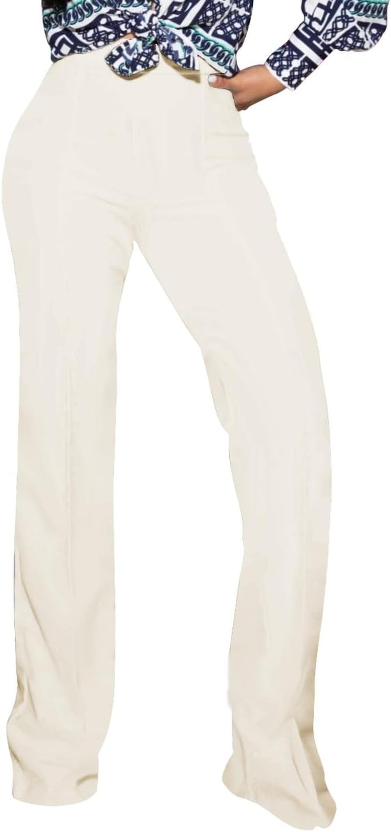 Women'S High Waisted Stretchy Bootcut Pull on Dress Pants Casual Work Pants 3257 White M