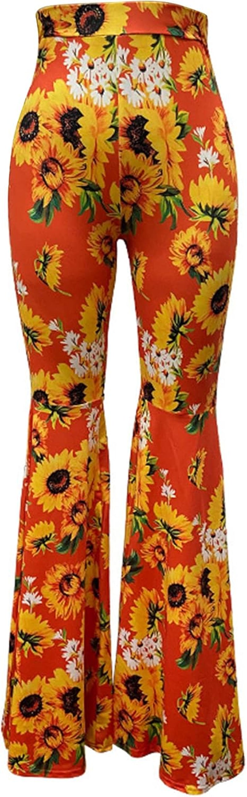 Women High Waisted Fit Flare Ethnic Paisley Floral Bell Bottoms Yoga Pants Flared Leggings