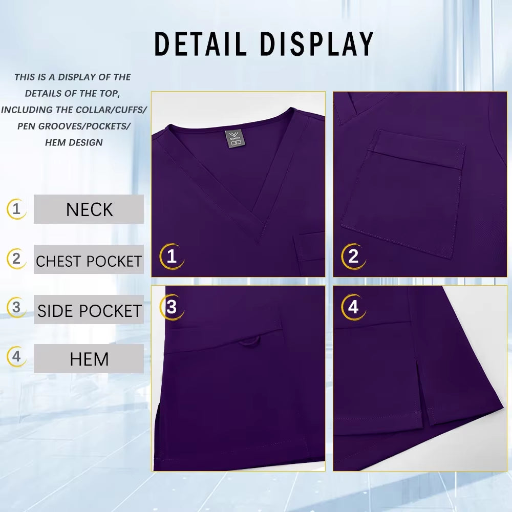 Unisex Straight Pants Suit 2 Piece Suit Beauty Work Wear Medical Surgical Uniforms Women Nurse Clothes Pockets Top Nursing Pants
