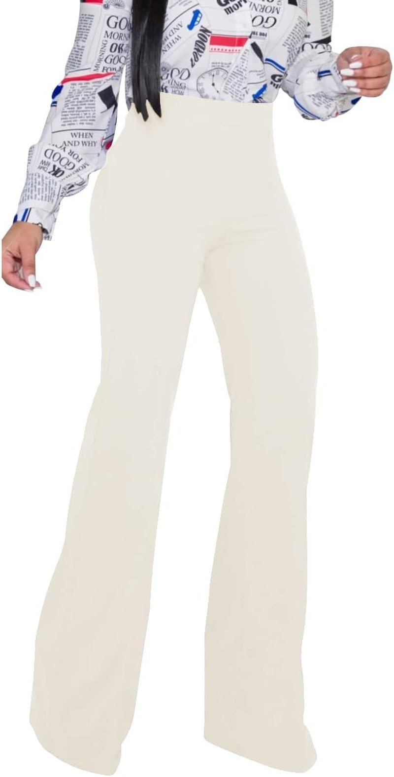 Women'S High Waisted Stretchy Bootcut Pull on Dress Pants Casual Work Pants 3257 White M