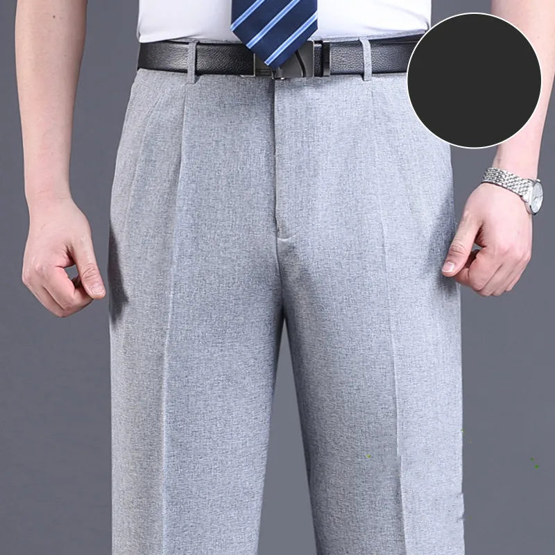 Double Pleated Suit Pants Men Black Brown Business Khaki Trousers for Men Loose Straight Classic Men Pant Thin Summer 2023