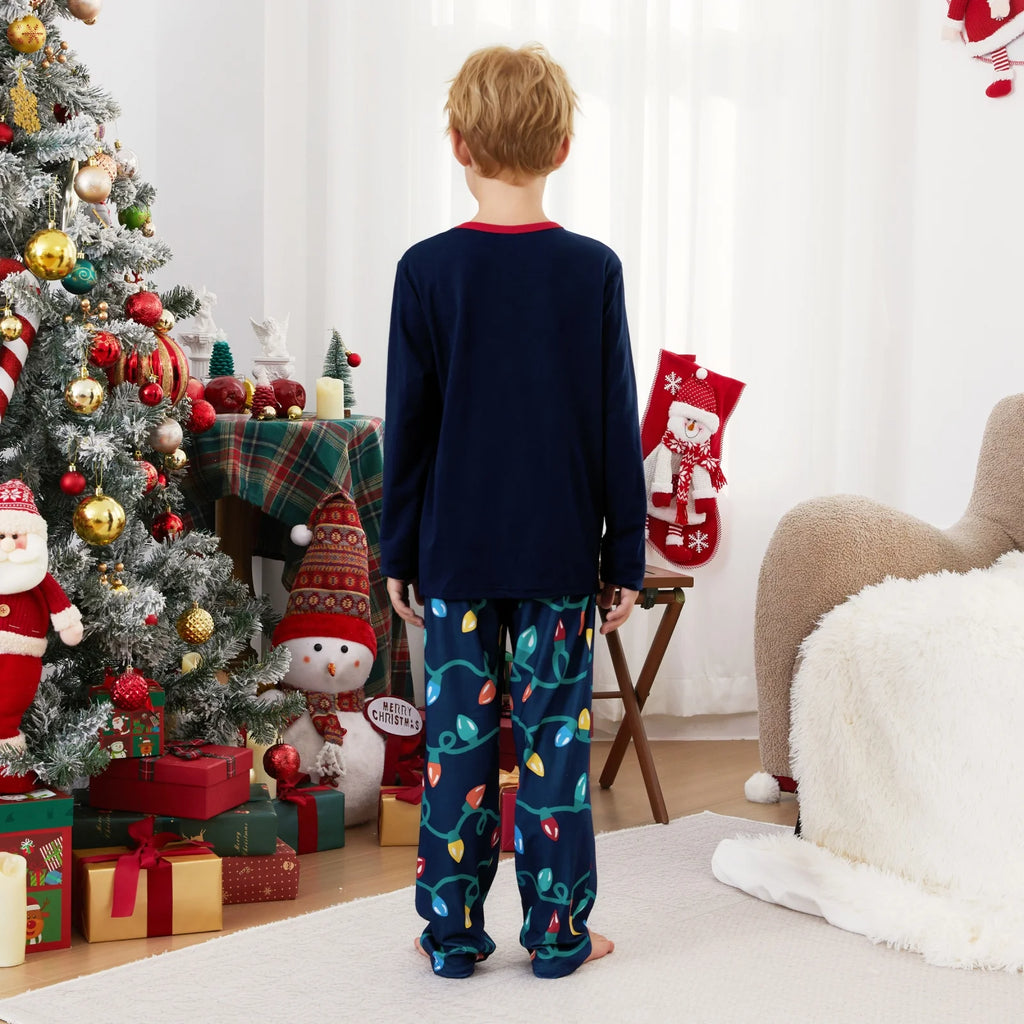 Kids Christmas Pajamas Family Matching Pjs Set Fairy Lights Top and Pant Gift for Girls Boys Sleepwear, 2-Piece, Size 8-9Y