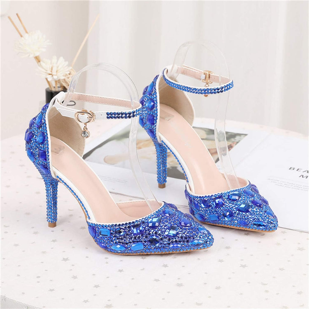 Womens Rhinestone Wedding Shoes Party Pumps with Ankle Chains