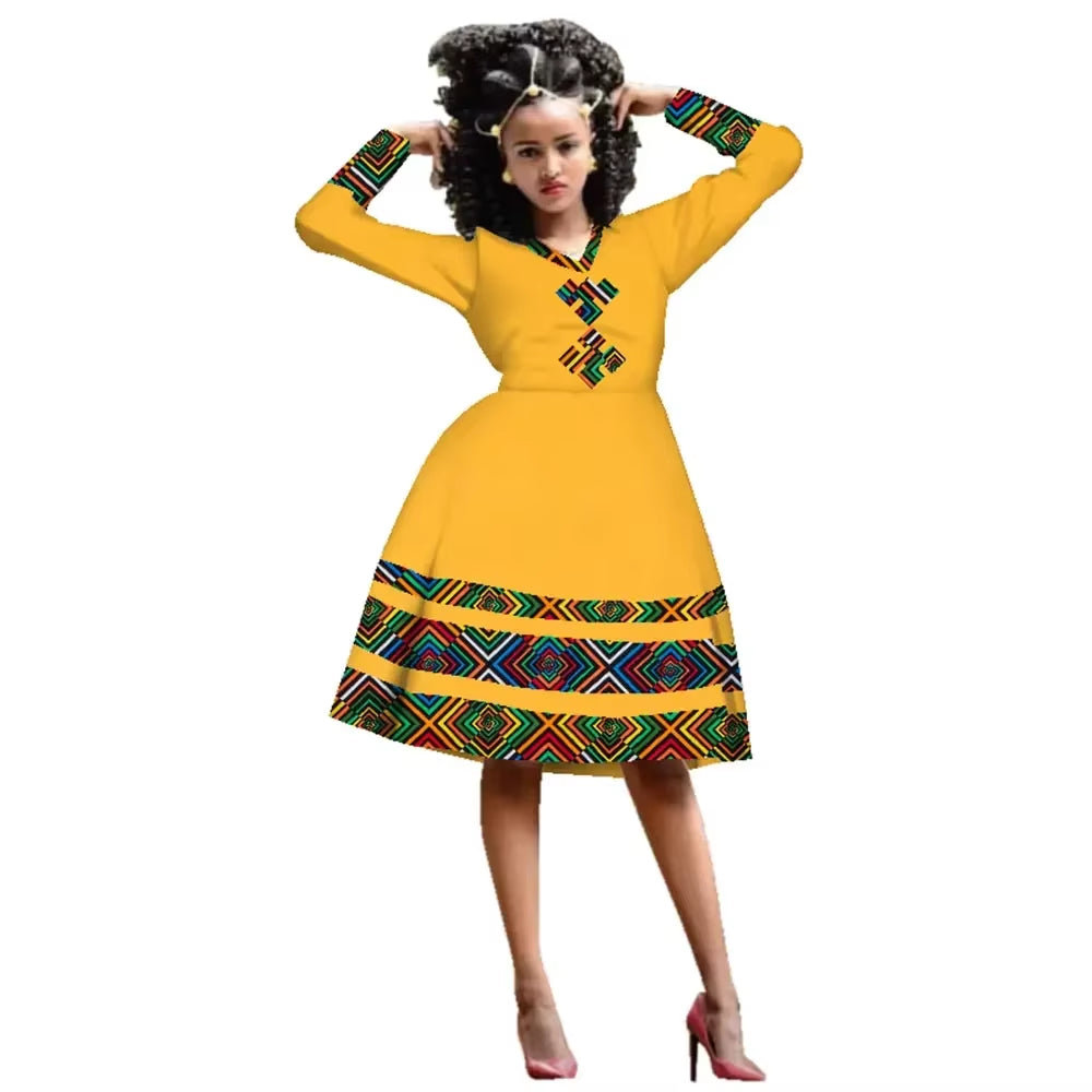 African Dress for Women Wax Print Dresses Dashiki plus Size Africa Style Clothing for Women Office Dress WY3001