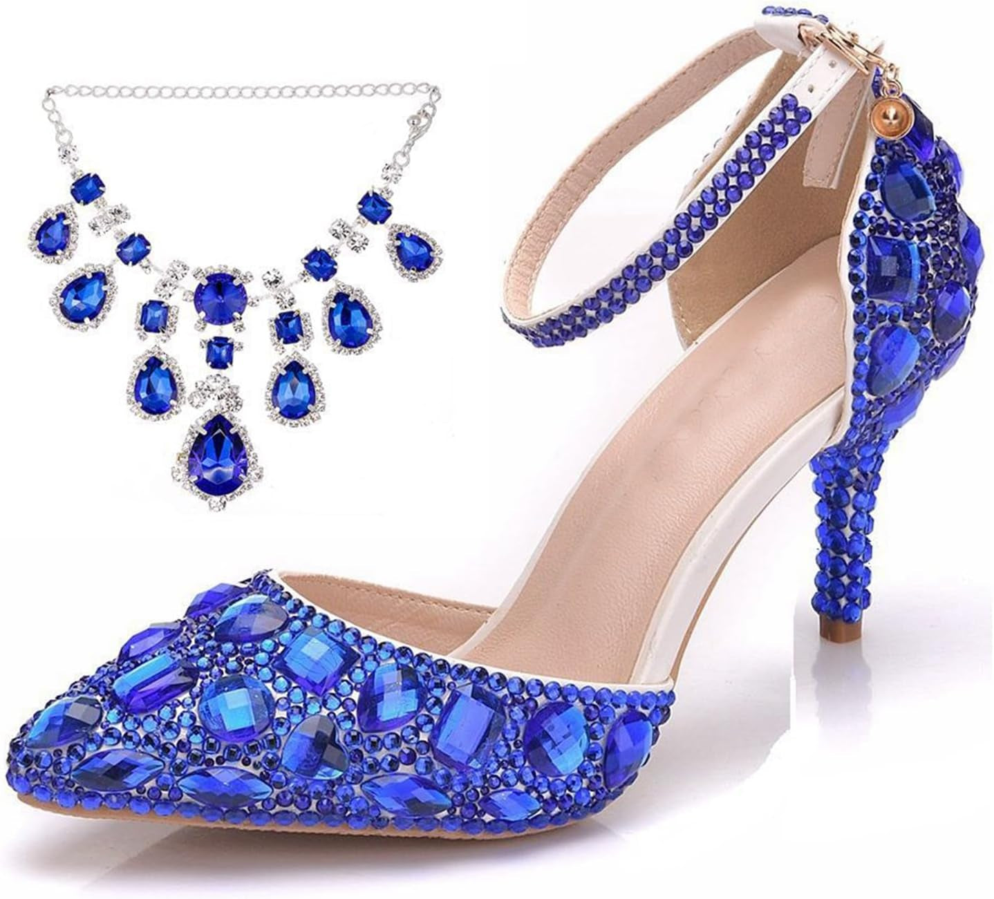 Womens Rhinestone Wedding Shoes Party Pumps with Ankle Chains