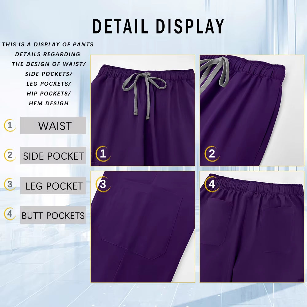 Unisex Straight Pants Suit 2 Piece Suit Beauty Work Wear Medical Surgical Uniforms Women Nurse Clothes Pockets Top Nursing Pants