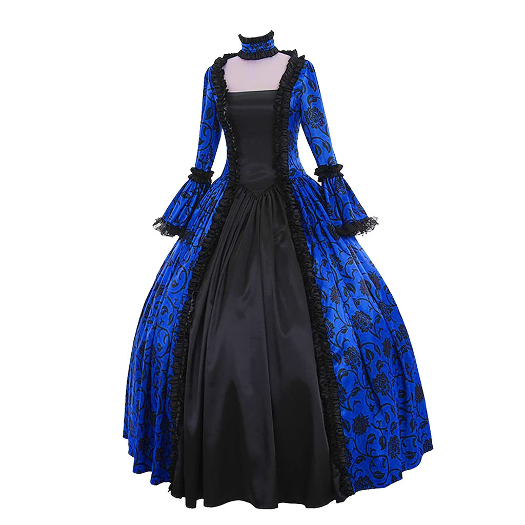 Women'S Fall Winter Retro Dress Lace up Ball Long Sleeve Gowns Dresses Ladies Evening Party Dress Formal Evening Dress Fall Winter Gothic Retro Floral Print Ball Gowns Gowns Dress
