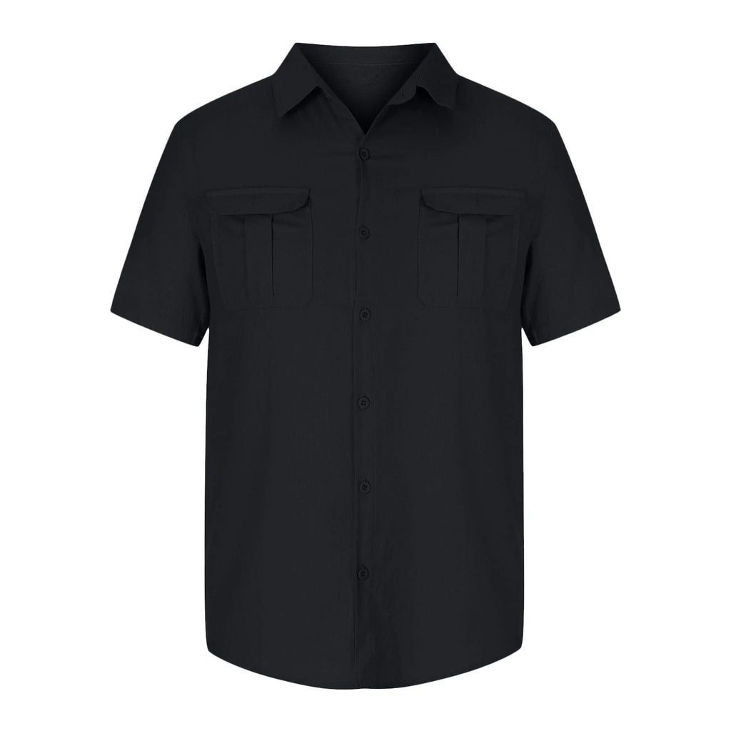 Mens Tops Men'S Trendy Vacation Plain Color Cotton Linen Double Pocket Casual Shirts Short Sleeves Mens Graphic Tees Mens T-Shirts Mens T Shirt Graphic Black,M