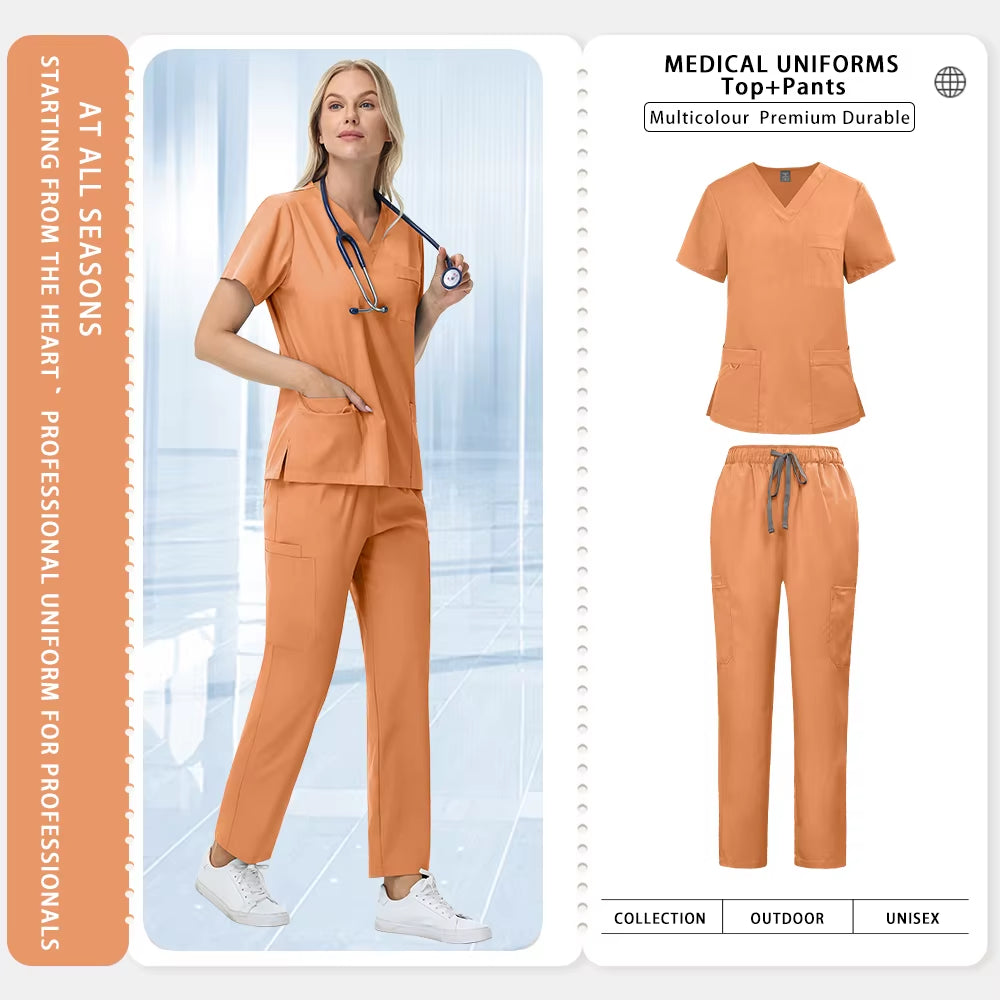 Unisex Straight Pants Suit 2 Piece Suit Beauty Work Wear Medical Surgical Uniforms Women Nurse Clothes Pockets Top Nursing Pants