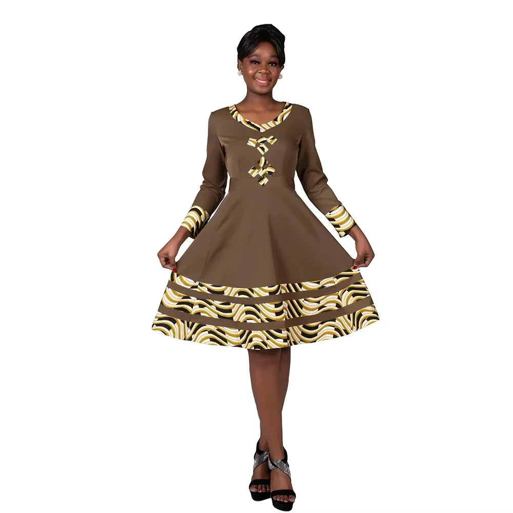 African Dress for Women Wax Print Dresses Dashiki plus Size Africa Style Clothing for Women Office Dress WY3001